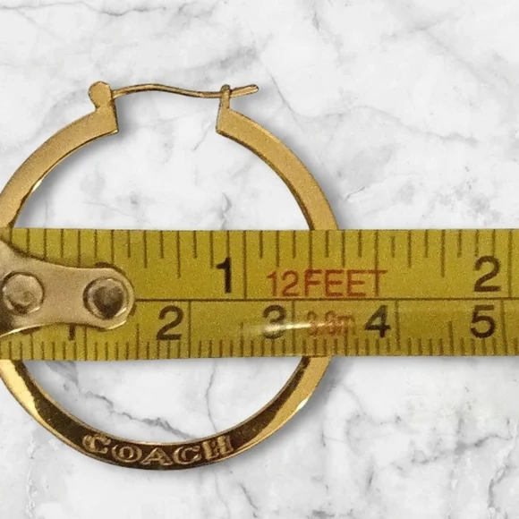 Coach Big 14k Gold Over Brass 1 1/3" Hoop Earrings - Picture 2 of 3